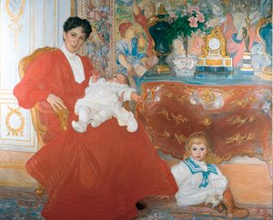 Mevrouw Dora Lamm en Haar Twee Oudste Zonen door Carl Larsson